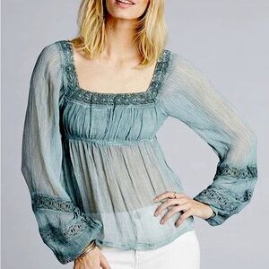 Free People Moonchaser Peasant Top Blue Dust Size M